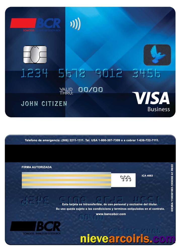 Costa Rica BCR bank visa business card